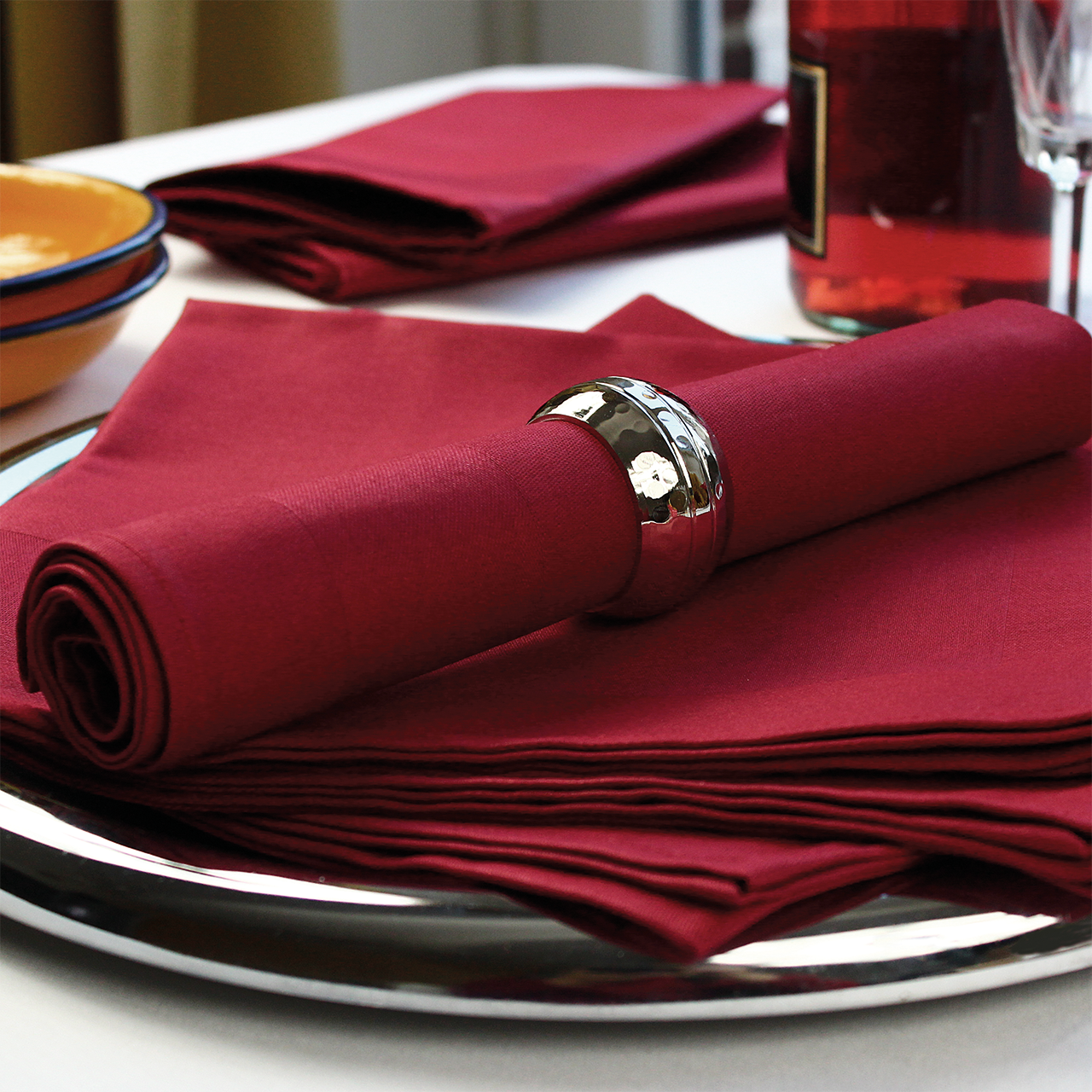 Gastronomy napkin, bordeaux, with satin band 50x50cm